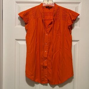 Vibrant Orange Lace Detail Blouse